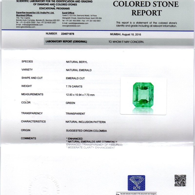 7.79 Ct Unheated Natural Colombian Emerald Gemstone **RARE** 7.79 Ct Unheated Natural Colombian Emerald Gemstone **RARE**