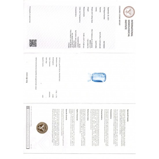7.83 Ct IGI Certified Unheated Untreated Natural Ceylon Blue Sapphire