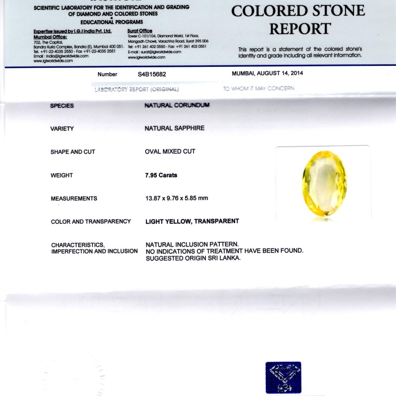 7.95 Ct Unheated Untreated Natural Ceylon Yellow Sapphire Pukhraj 7.95 Ct Unheated Untreated Natural Ceylon Yellow Sapphire Pukhraj
