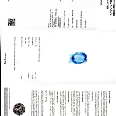 7.99 Ct IGI Certified Unheated Untreated Natural Ceylon Blue Sapphire 7.99 Ct IGI Certified Unheated Untreated Natural Ceylon Blue Sapphire