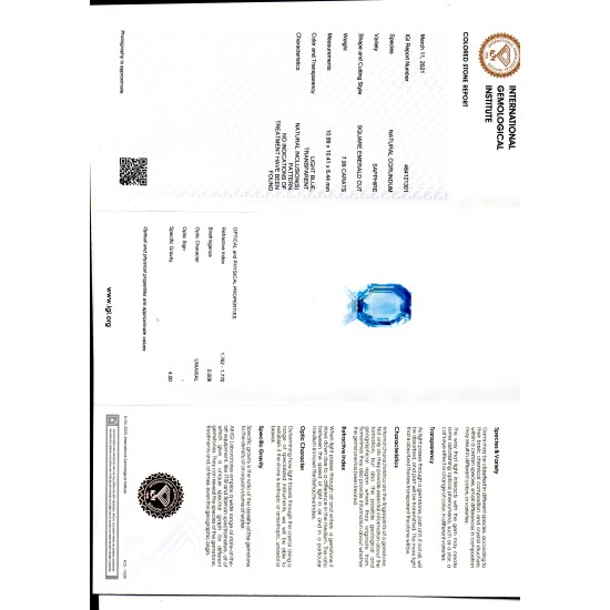 7.99 Ct IGI Certified Unheated Untreated Natural Ceylon Blue Sapphire