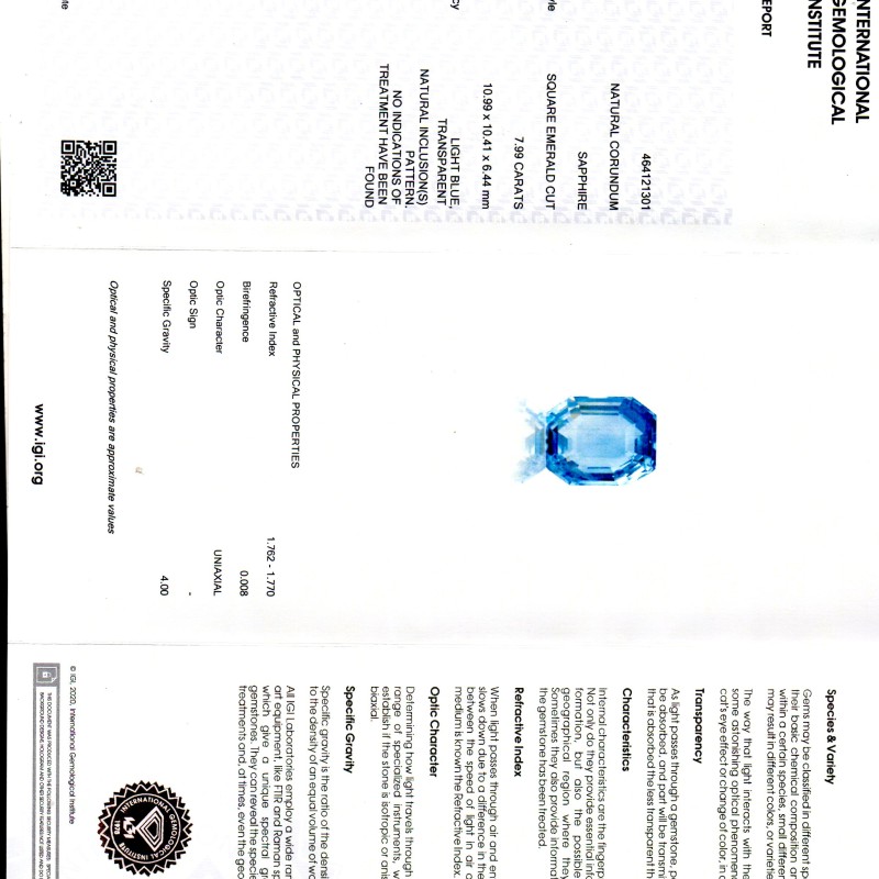 7.99 Ct IGI Certified Unheated Untreated Natural Ceylon Blue Sapphire 7.99 Ct IGI Certified Unheated Untreated Natural Ceylon Blue Sapphire