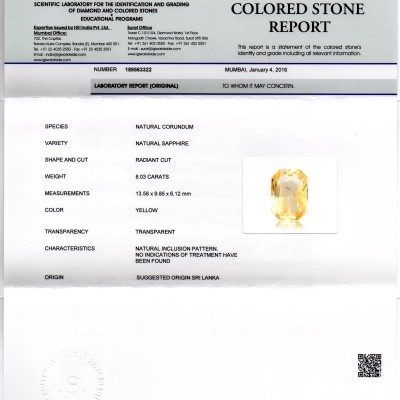 8.03 Ct Unheated Untreated Natural Ceylon Yellow Sapphire Gemstone 8.03 Ct Unheated Untreated Natural Ceylon Yellow Sapphire Gemstone