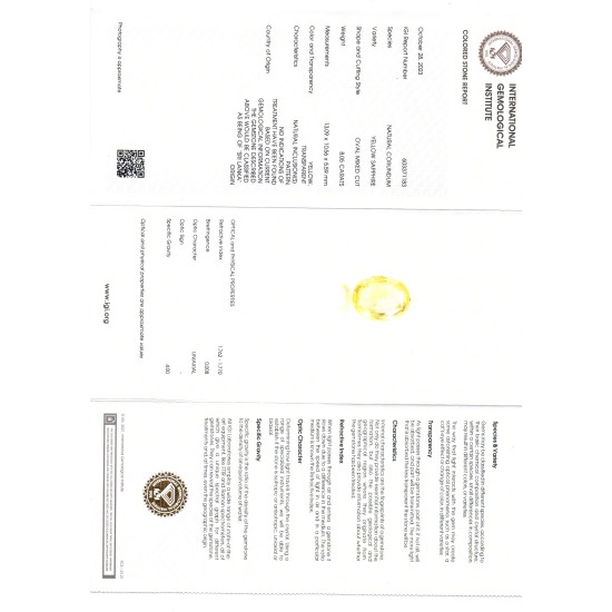 8.05 Ct IGI Certified Unheated Untreated Natural Ceylon Yellow Sapphire