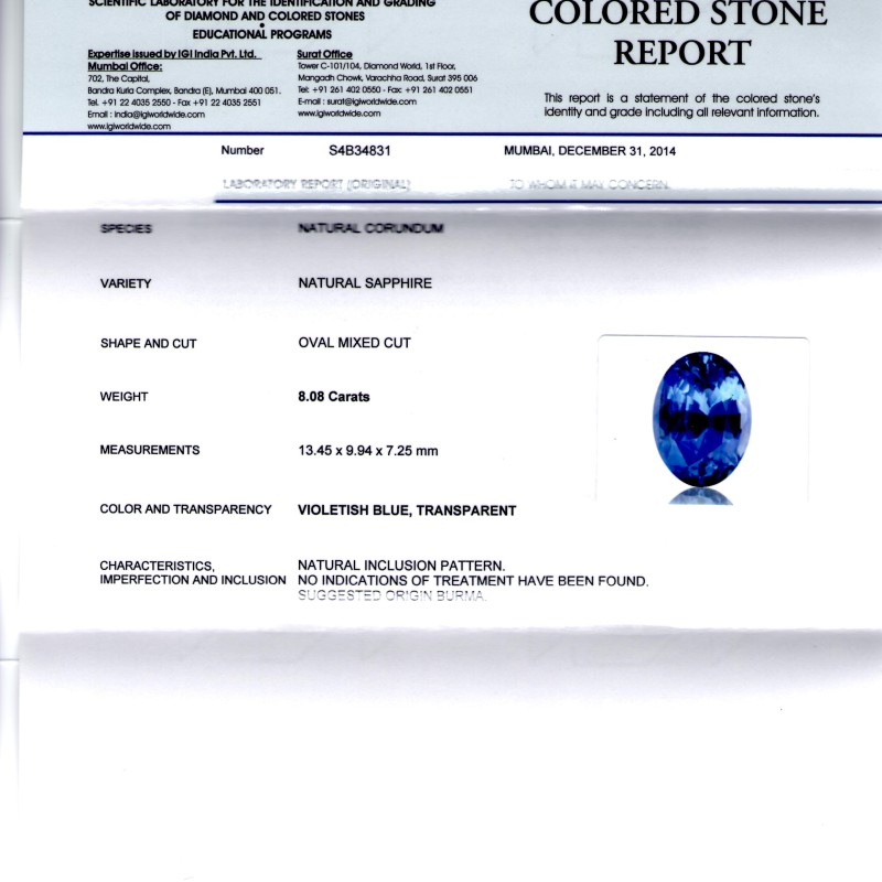 8.08 Ct Unheated Untreated Natural Burma Blue Sapphire AAAAA 8.08 Ct Unheated Untreated Natural Burma Blue Sapphire AAAAA