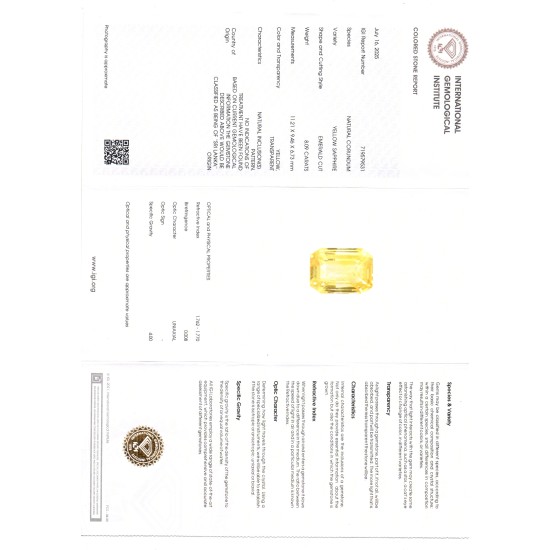 8.09 Ct IGI Certified Unheated Untreated Natural Ceylon Yellow Sapphire AAAA 8.09 Ct IGI Certified Unheated Untreated Natural Ceylon Yellow Sapphire AAAA