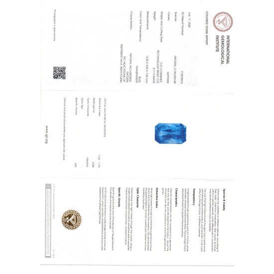 8.11 Ct IGI Certified Unheated Untreated Natural Ceylon Blue Sapphire