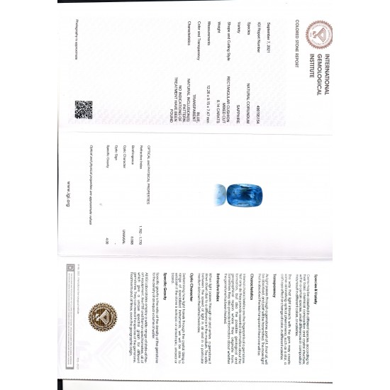 8.14 Ct IGI Certified Unheated Untreated Natural Ceylon Blue Sapphire