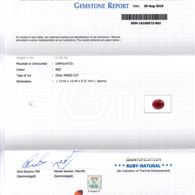 8.15 Ct GII Certified Unheated Untreated Natural New Burma Ruby 8.15 Ct GII Certified Unheated Untreated Natural New Burma Ruby