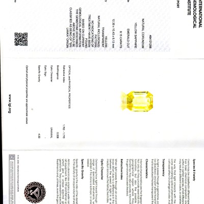 8.15 Ct IGI Certified Unheated Untreated Natural Ceylon Yellow Sapphire AAA 8.15 Ct IGI Certified Unheated Untreated Natural Ceylon Yellow Sapphire AAA