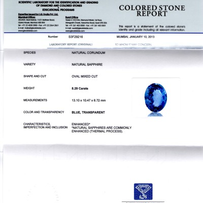 8.29 Ct Top Grade IGI Certified Natural Ceylon Blue Sapphire AAA 8.29 Ct Top Grade IGI Certified Natural Ceylon Blue Sapphire AAA