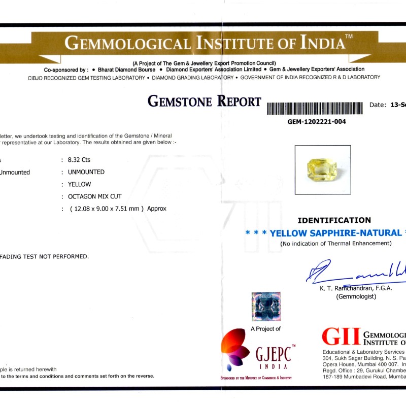 8.32 Ct GII Certified Unheated Untreated Natural Ceylon Yellow Sapphire Pukhraj 8.32 Ct GII Certified Unheated Untreated Natural Ceylon Yellow Sapphire Pukhraj