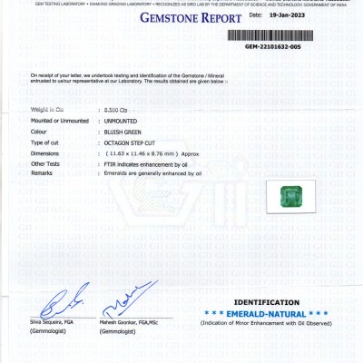 8.50 Ct Certified Untreated Natural Zambian Emerald Gemstone Panna 8.50 Ct Certified Untreated Natural Zambian Emerald Gemstone Panna