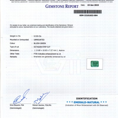 8.53 Ct Certified Untreated Natural Zambian Emerald Gemstone Panna 8.53 Ct Certified Untreated Natural Zambian Emerald Gemstone Panna