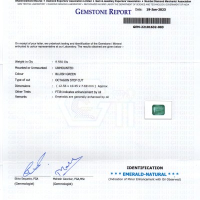 8.56 Ct Certified Untreated Natural Zambian Emerald Gemstone Panna 8.56 Ct Certified Untreated Natural Zambian Emerald Gemstone Panna