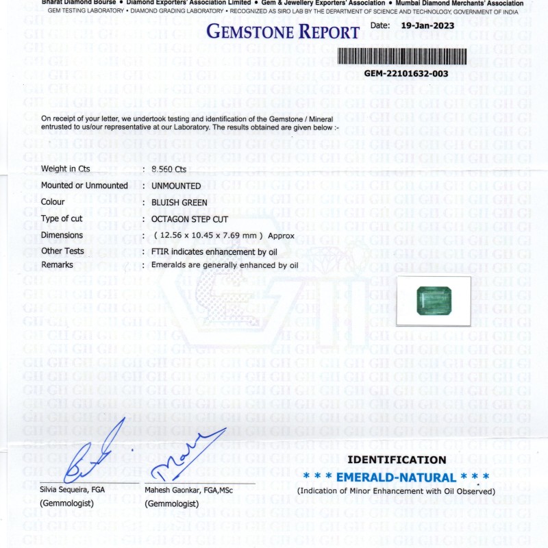 8.56 Ct Certified Untreated Natural Zambian Emerald Gemstone Panna 8.56 Ct Certified Untreated Natural Zambian Emerald Gemstone Panna