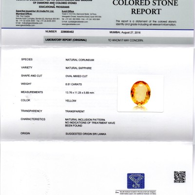 8.61 Ct Unheated Untreated Natural Ceylon Yellow Sapphire AAAAA 8.61 Ct Unheated Untreated Natural Ceylon Yellow Sapphire AAAAA