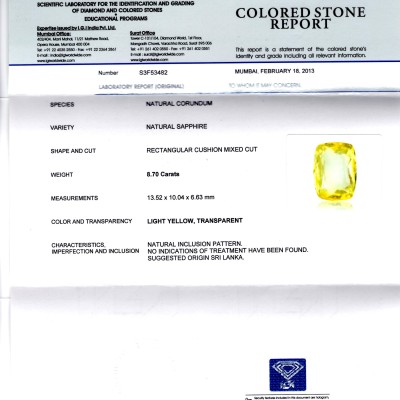 8.70 Ct Certified Unheated Untreated Natural Ceylon Yellow Sapphire 8.70 Ct Certified Unheated Untreated Natural Ceylon Yellow Sapphire