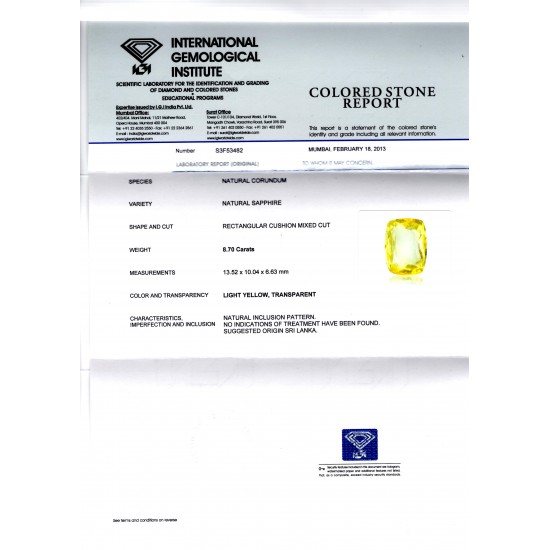 8.70 Ct Certified Unheated Untreated Natural Ceylon Yellow Sapphire