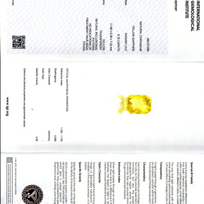 8.78 Ct IGI Certified Unheated Untreated Natural Ceylon Yellow Sapphire AAA 8.78 Ct IGI Certified Unheated Untreated Natural Ceylon Yellow Sapphire AAA