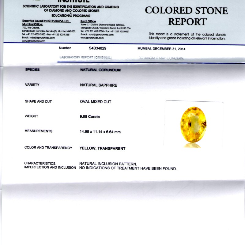 9.08 Ct Unheated Untreated Natural Ceylon Yellow Sapphire/Pukhraj 9.08 Ct Unheated Untreated Natural Ceylon Yellow Sapphire/Pukhraj