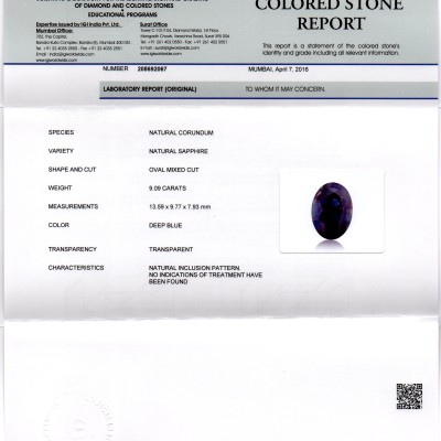 9.09 Ct Unheated Untreated Natural Ceylon Deep Blue Sapphire AAAAA 9.09 Ct Unheated Untreated Natural Ceylon Deep Blue Sapphire AAAAA
