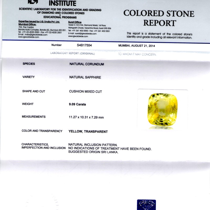 9.09 Ct Unheated Untreated Natural Ceylon Yellow Sapphire/Pukhraj AA 9.09 Ct Unheated Untreated Natural Ceylon Yellow Sapphire/Pukhraj AA