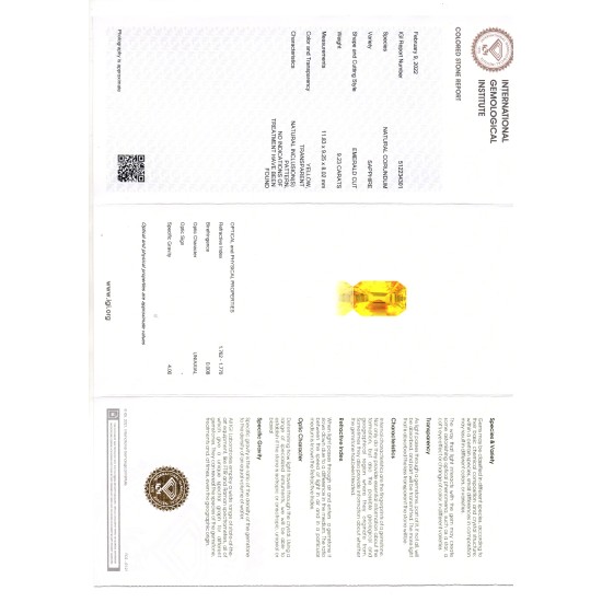 9.23 Ct IGI Certified Unheated Untreated Natural Ceylon Yellow Sapphire AAA
