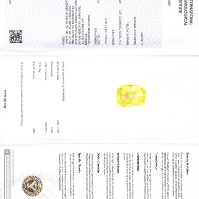 9.34 Ct IGI Certified Unheated Untreated Natural Ceylon Yellow Sapphire 9.34 Ct IGI Certified Unheated Untreated Natural Ceylon Yellow Sapphire