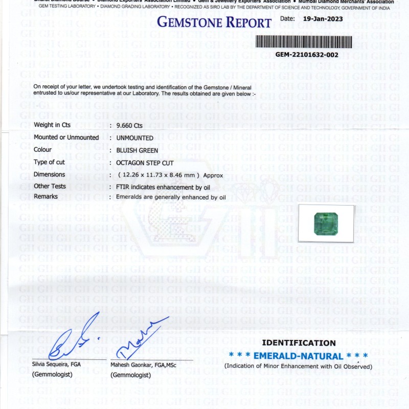 9.66 Ct Certified Untreated Natural Zambian Emerald Gemstone Panna 9.66 Ct Certified Untreated Natural Zambian Emerald Gemstone Panna