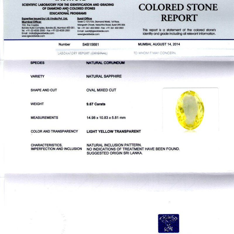 9.67 Ct Unheated Untreated Natural Ceylon Yellow Sapphire Pukhraj 9.67 Ct Unheated Untreated Natural Ceylon Yellow Sapphire Pukhraj