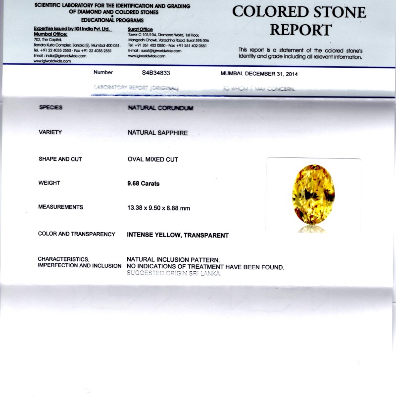 9.68 Ct Unheated Untreated Natural Ceylon Yellow Sapphire/Pukhraj AA 9.68 Ct Unheated Untreated Natural Ceylon Yellow Sapphire/Pukhraj AA