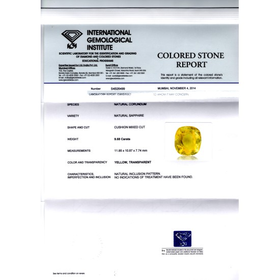 9.68 Ct Unheated Untreated Natural Ceylon Yellow Sapphire Pukhraj