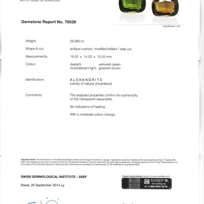 Huge 26.96 Ct Untreated Natural GRS Certified 80% Colour Changing Alexandrite Huge 26.96 Ct Untreated Natural GRS Certified 80% Colour Changing Alexandrite