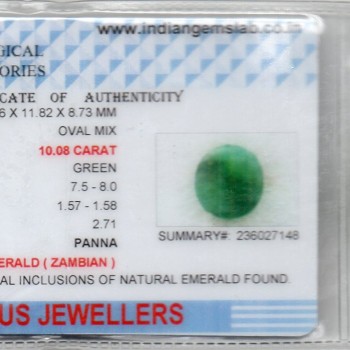 Huge 10.08 Ct Certified Untreated Natural Zambian Emerald Panna Gems Huge 10.08 Ct Certified Untreated Natural Zambian Emerald Panna Gems