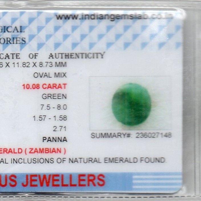 Huge 10.08 Ct Certified Untreated Natural Zambian Emerald Panna Gems Huge 10.08 Ct Certified Untreated Natural Zambian Emerald Panna Gems