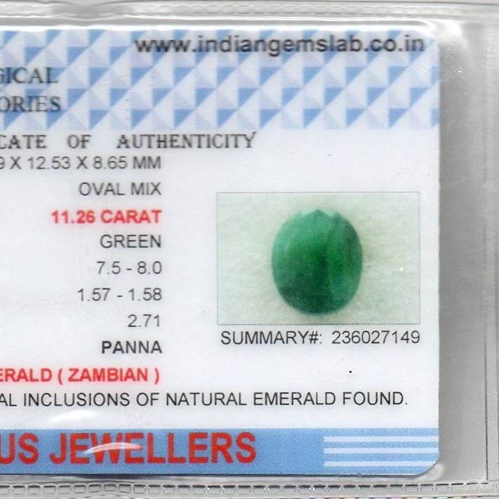 Huge 11.26 Ct Certified Untreated Natural Zambian Emerald Panna Gems Huge 11.26 Ct Certified Untreated Natural Zambian Emerald Panna Gems