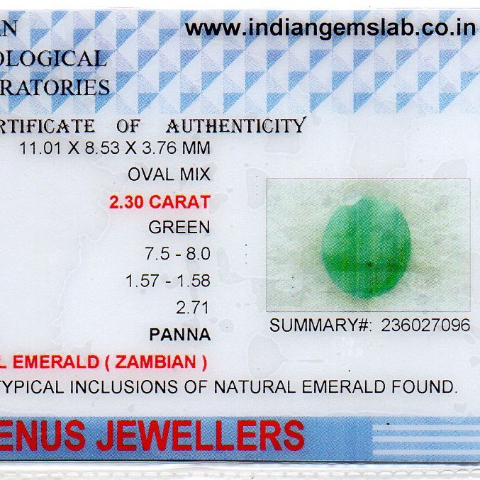 2.30 Ct Certified Untreated Natural Zambian Emerald Panna Gemstone