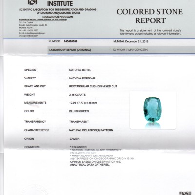 2.45 Ct Untreated Natural Zambian Emerald Gemstone Panna AAA++