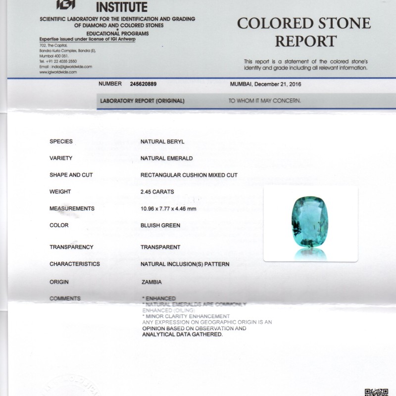 2.45 Ct Untreated Natural Zambian Emerald Gemstone Panna AAA++