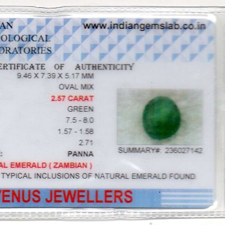 2.57 Ct Certified Untreated Natural Zambian Emerald Panna Gemstone