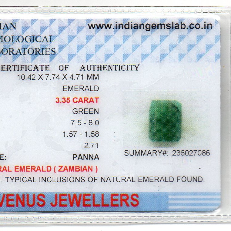 3.35 Ct Certified Untreated Natural Zambian Emerald Panna Gemstone 3.35 Ct Certified Untreated Natural Zambian Emerald Panna Gemstone