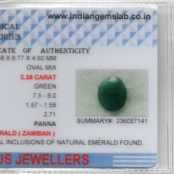 3.38 Ct Certified Untreated Natural Zambian Emerald Panna Gemstone 3.38 Ct Certified Untreated Natural Zambian Emerald Panna Gemstone