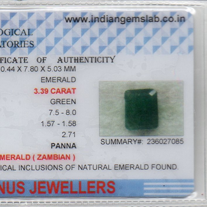 3.39 Ct Certified Untreated Natural Zambian Emerald Panna Gemstone