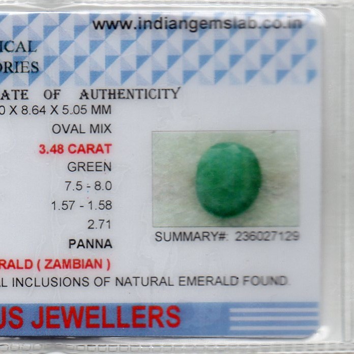 3.48 Ct Certified Untreated Natural Zambian Emerald Panna Gemstone 3.48 Ct Certified Untreated Natural Zambian Emerald Panna Gemstone