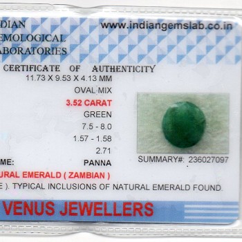 3.52 Ct Certified Untreated Natural Zambian Emerald Panna Gemstone 3.52 Ct Certified Untreated Natural Zambian Emerald Panna Gemstone