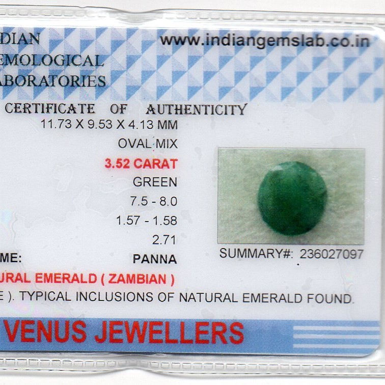 3.52 Ct Certified Untreated Natural Zambian Emerald Panna Gemstone 3.52 Ct Certified Untreated Natural Zambian Emerald Panna Gemstone