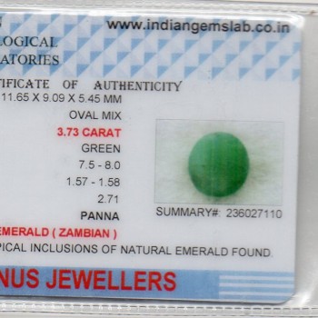 3.73 Ct Certified Untreated Natural Zambian Emerald Panna Gemstone 3.73 Ct Certified Untreated Natural Zambian Emerald Panna Gemstone