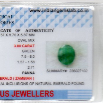3.80 Ct Certified Untreated Natural Zambian Emerald Panna Gemstone
