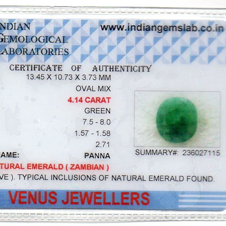 4.14 Ct Certified Untreated Natural Zambian Emerald Panna Gemstone 4.14 Ct Certified Untreated Natural Zambian Emerald Panna Gemstone